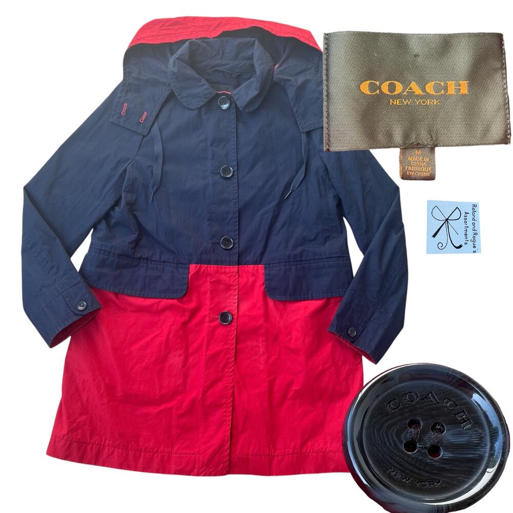 Coach 100% Cotton Colorblock Hooded Jacket Coat Sz M As-is